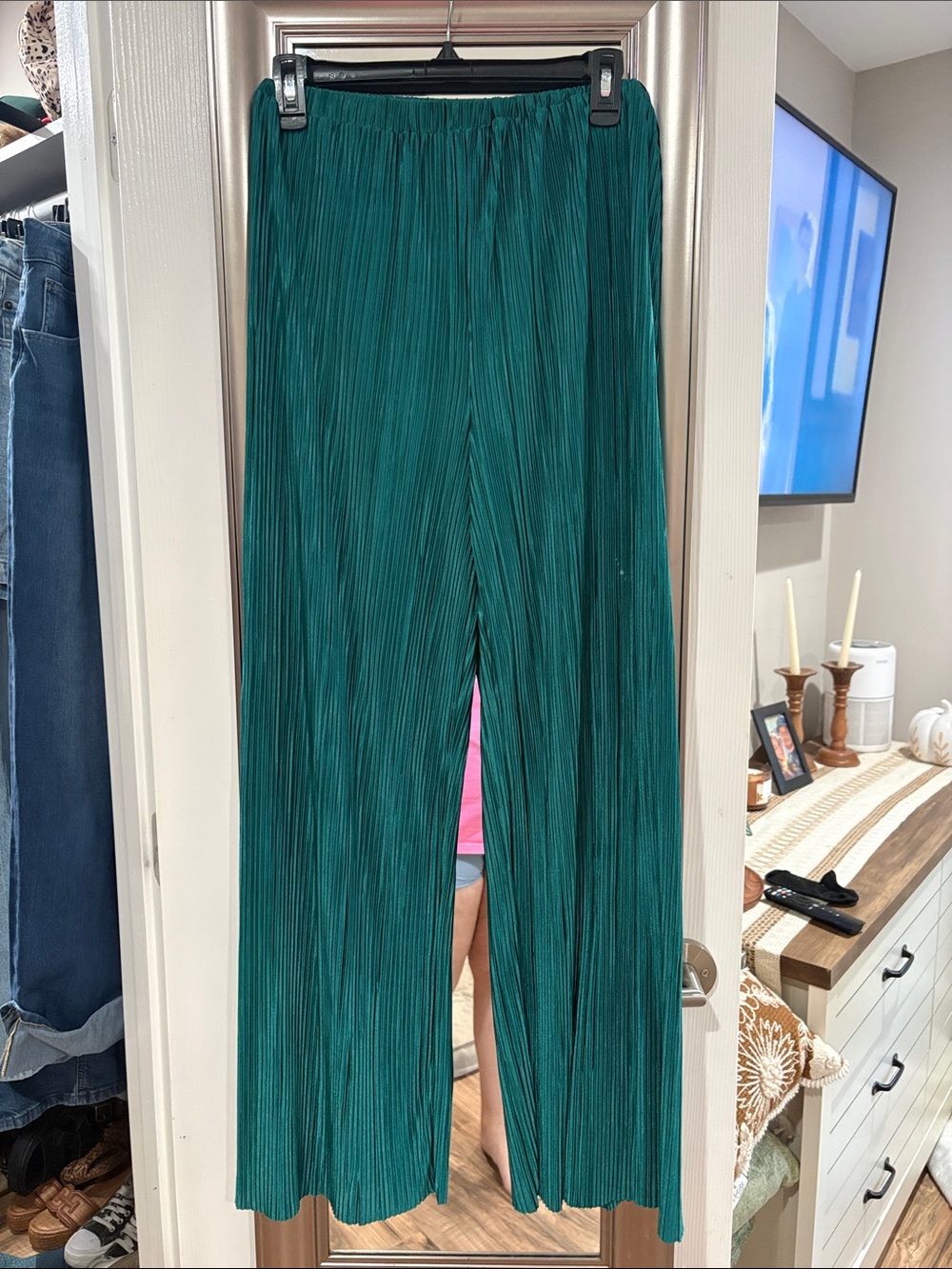 SHEIN Teal Pleated Wide-Leg Pants
